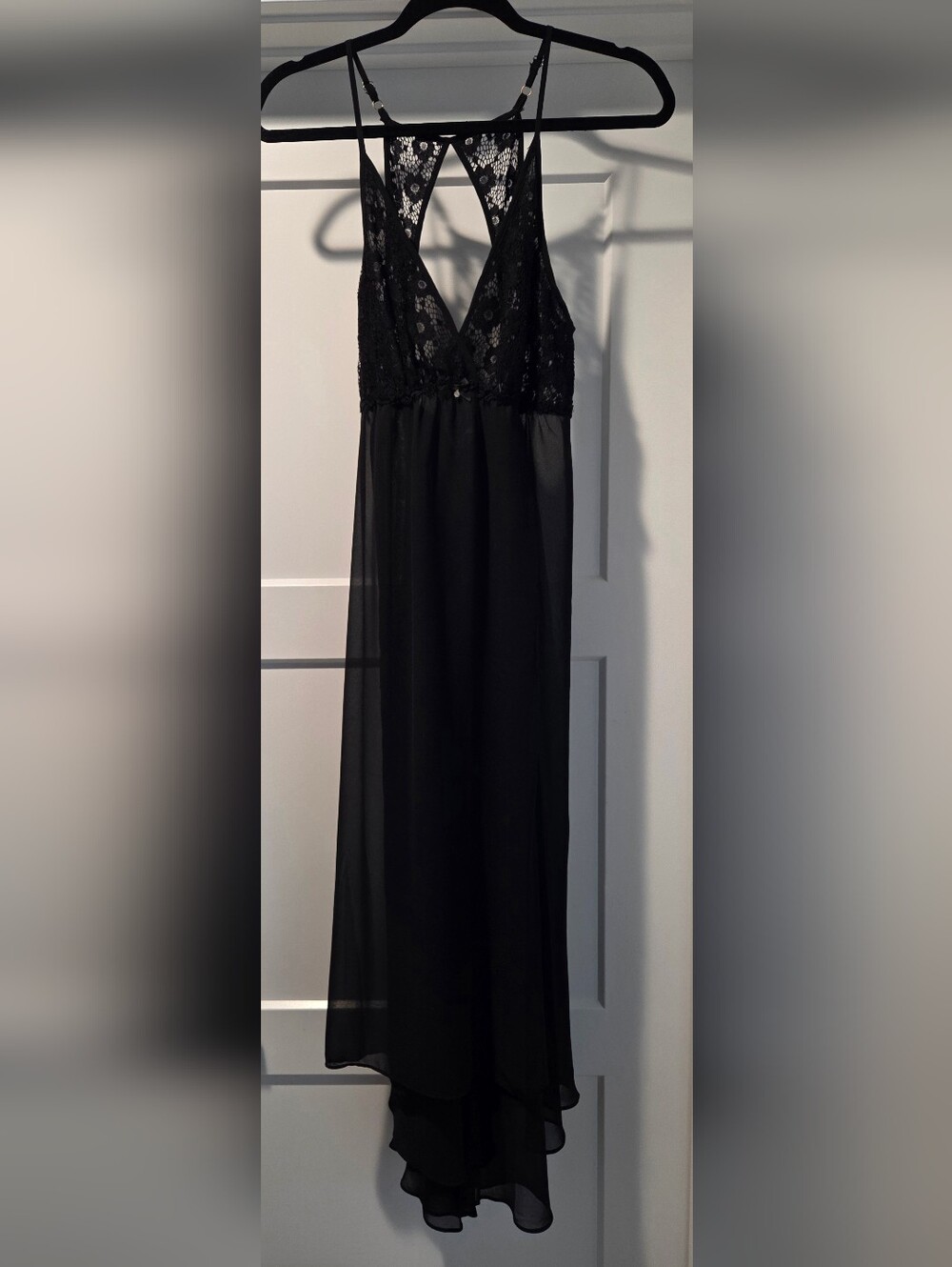 Sexy Flora Black Lingerie Chemise Sheer Long Dress With Lace Detail Size M